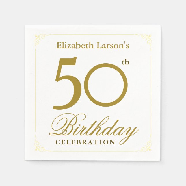 Elegant Black and Gold 50th Birthday Invitation Napkins (Front)