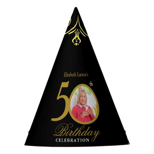 Elegant Black and Gold 50th Birthday Invitation Party Hat