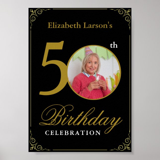 Elegant Black and Gold 50th Birthday Invitation Poster (Front)