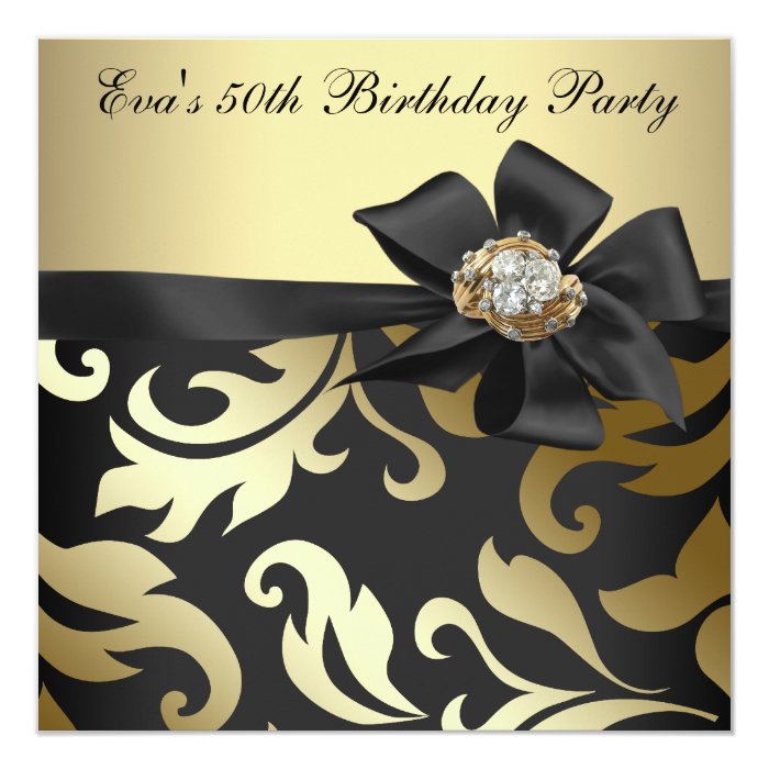 Black And Gold 50th Birthday Party Card Elegant Diamond Numbers And B