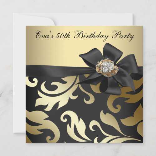 Elegant Black and Gold 50th Birthday Party Invitation