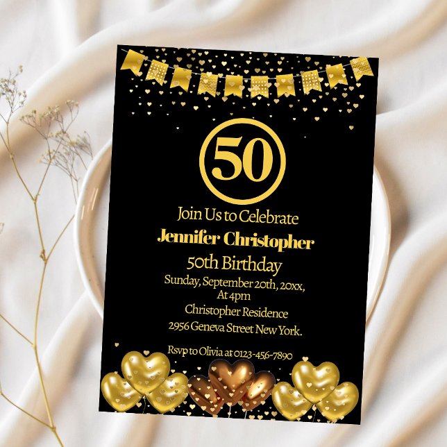 Elegant Black and gold 50th Birthday Party  Invitation (Creator Uploaded)