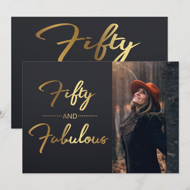 Elegant Black And Gold 50th Birthday Party Photo Invitation (Front/Back)