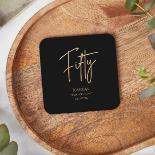 Elegant Black and Gold 50th Birthday Party  Square Paper Coaster