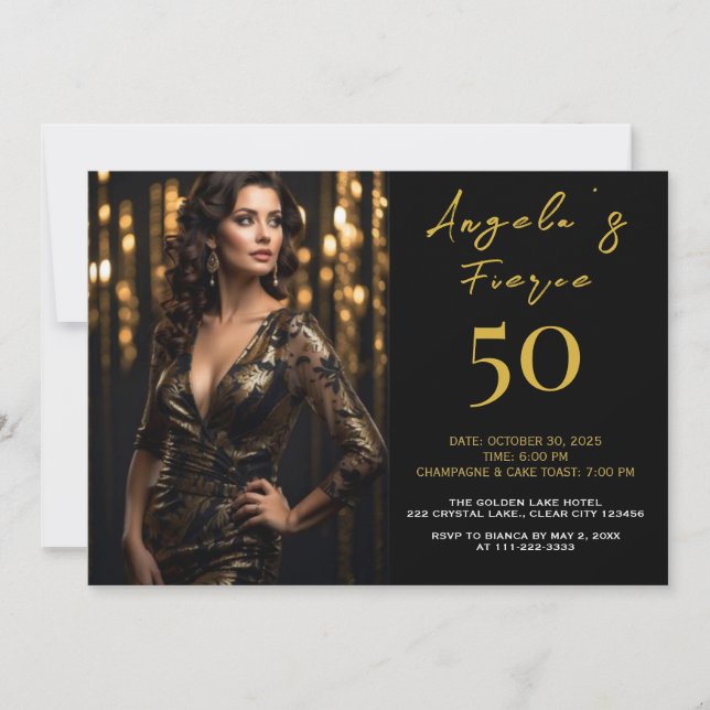 Elegant Black and Gold 50th Invitation (Front)
