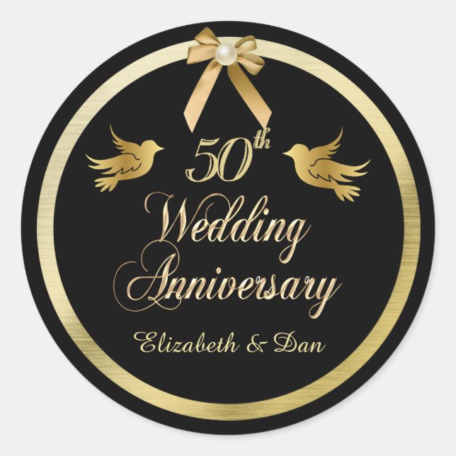 Elegant Black and Gold 50th Wedding Anniversary Classic Round Sticker (Front)