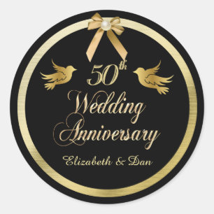 Elegant Black and Gold 50th Wedding Anniversary Classic Round Sticker