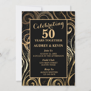 Elegant Black and Gold 50th Wedding Anniversary Invitation