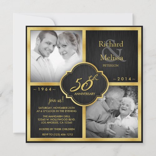 Elegant Black and Gold 50th Wedding Anniversary Invitation