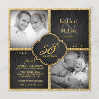 Elegant Black And Gold 50th Wedding Anniversary Invitation by weddingsNthings at Zazzle