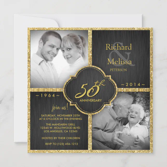 Elegant Black and Gold 50th Wedding Anniversary Invitation | Zazzle