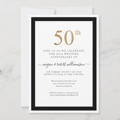 Elegant Black and Gold 50th Wedding Anniversary  Invitation