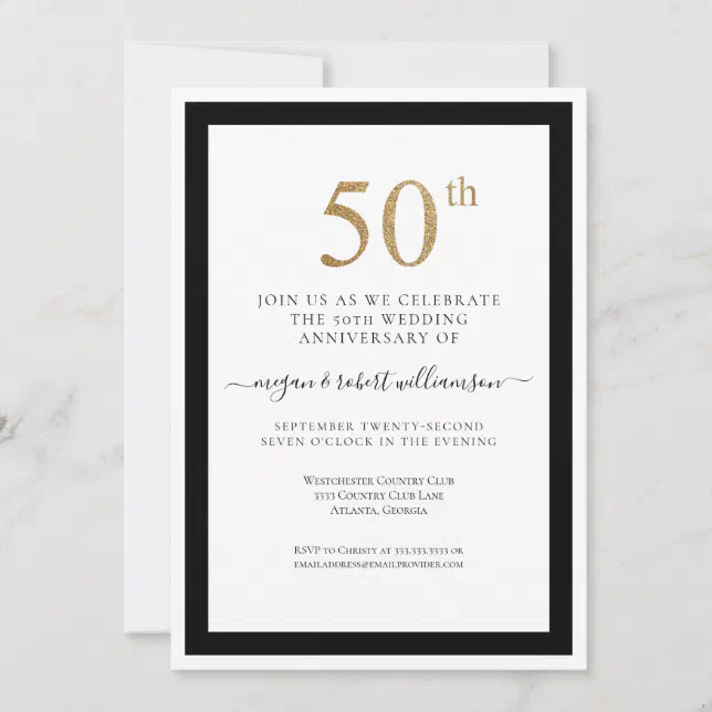 Elegant Black And Gold 50th Wedding Anniversary Invitation Zazzle