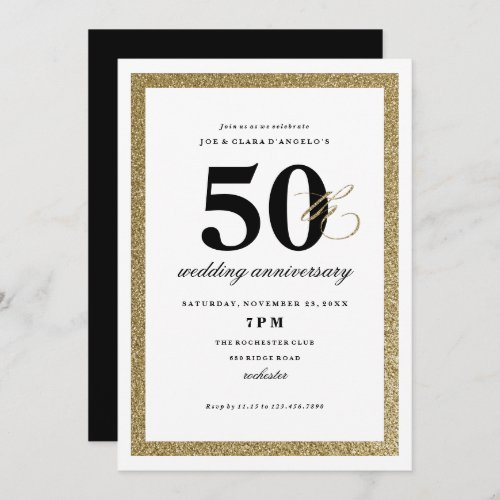 Elegant Black and Gold 50th Wedding Anniversary Invitation