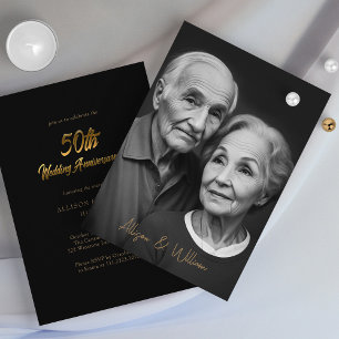 Elegant Black and Gold: 50th Wedding Anniversary Invitation