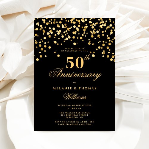 Elegant Black And Gold 50th Wedding Anniversary Invitation
