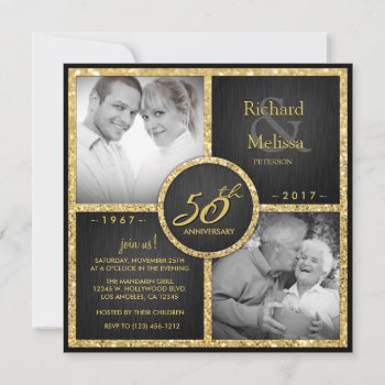 Elegant Black And Gold 50th Wedding Anniversary Invitation by weddingsNthings at Zazzle