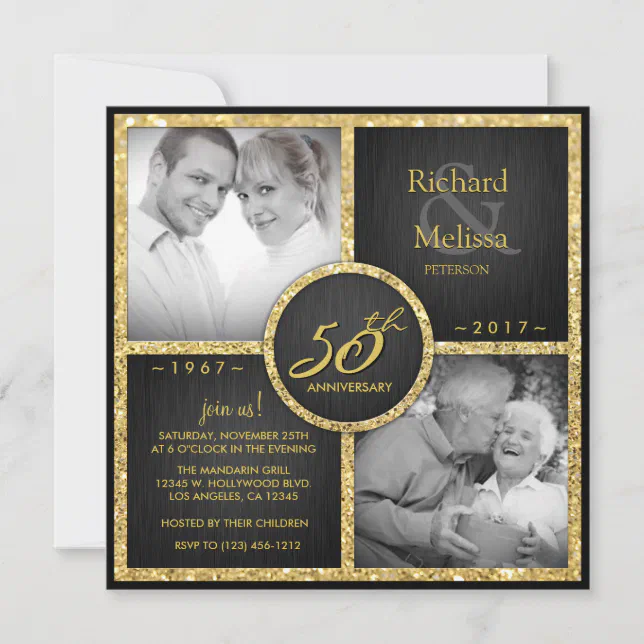 Elegant Black and Gold 50th Wedding Anniversary Invitation | Zazzle