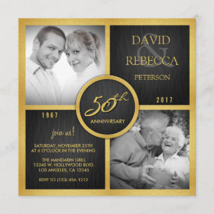 Elegant Black and Gold 50th Wedding Anniversary Invitation