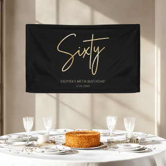 Elegant Black and Gold 60th Birthday Banner