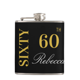Elegant Black and Gold 60th Birthday Custom  Flask