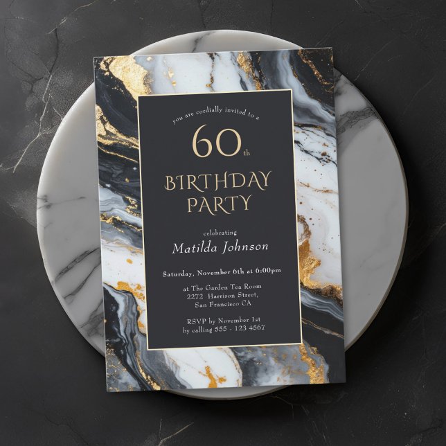 Elegant Black and Gold 60th Birthday Invitation (Elegant Black and Gold 60th Birthday Invitation)