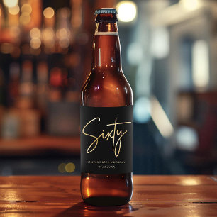 Elegant Black and Gold 60th Birthday Party Beer Bottle Label