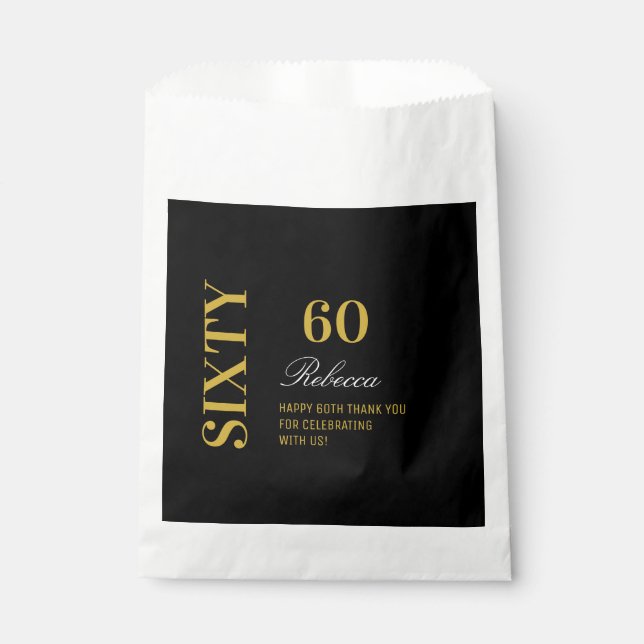 Elegant Black and Gold 60th Birthday Party  Favor Bag (Front)