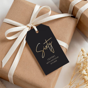 Elegant Black and Gold 60th Birthday Party Gift Tags