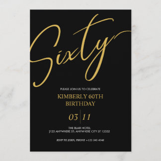 Elegant Black and Gold 60th Birthday Party Invitation