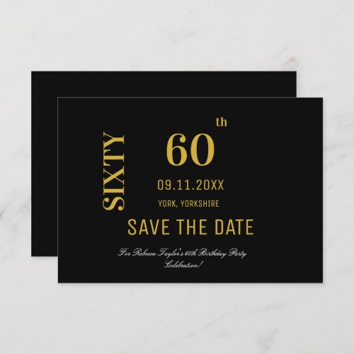 Elegant Black and Gold 60th Birthday  Save The Date