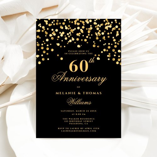 Elegant Black And Gold 60th Wedding Anniversary Invitation