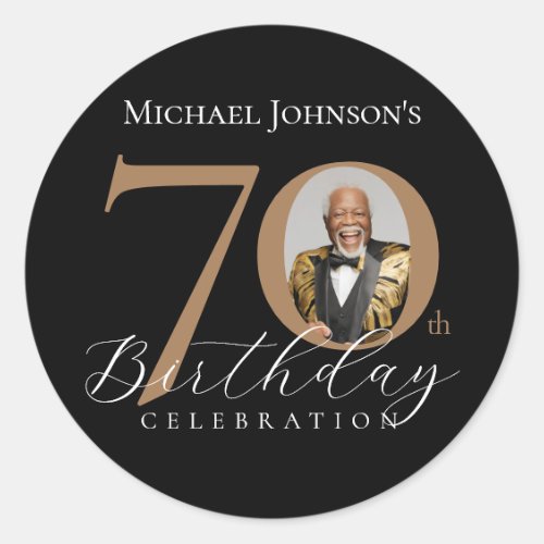 Elegant Black and Gold 70th Birthday Classic Round Sticker