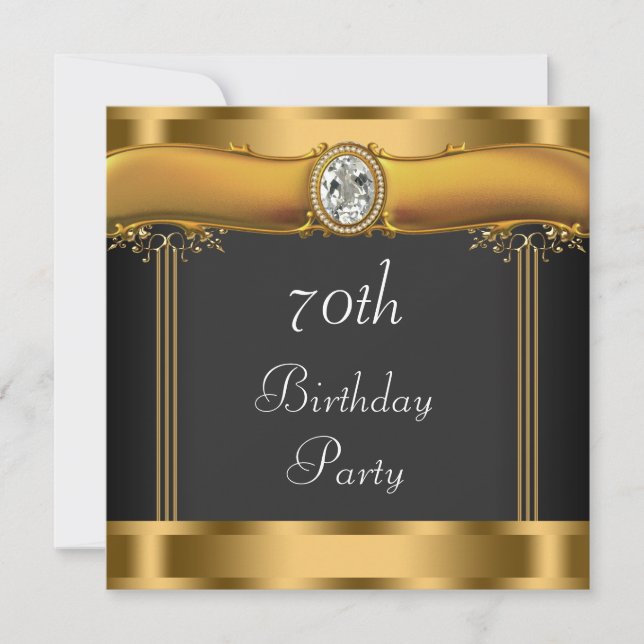 Elegant Black and Gold 70th Birthday Party Invitation (Front)