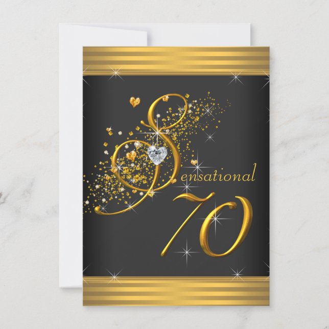 Elegant Black and Gold 70th Birthday Party Invitation (Front)