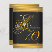 Elegant Black and Gold 70th Birthday Party Invitation (Front/Back)