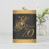 Elegant Black and Gold 70th Birthday Party Invitation (Standing Front)