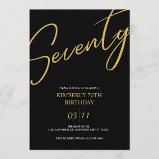Elegant Black and Gold 70th Birthday Party Invitation