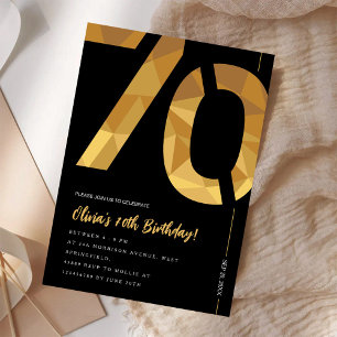 Elegant black and gold 70th Birthday Party Invitation