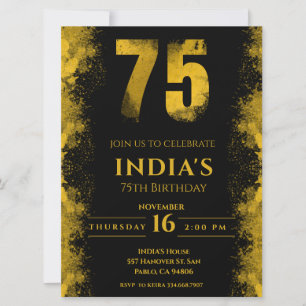 Elegant Black And Gold 75th Birthday Party Invitation