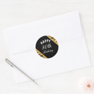 Elegant Black and Gold 80th Birthday Celebration  Classic Round Sticker