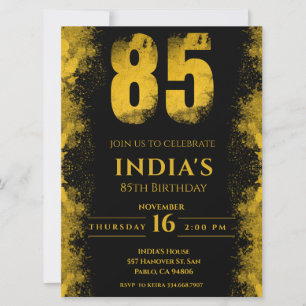 Elegant Black And Gold 85th Birthday Party Invitation