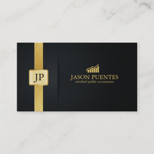 Customizable Elegant Black and Gold Accounting with graph logo Business Card Templates