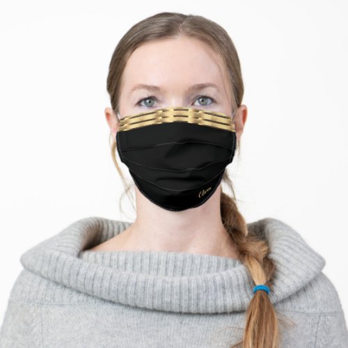 Elegant Black and Gold Add Monogram or Name Adult Cloth Face Mask