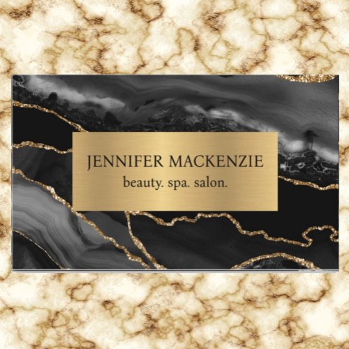 Elegant Black and Gold Agate Luxury Business Card