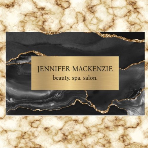 Elegant Black and Gold Agate Luxury Business Card