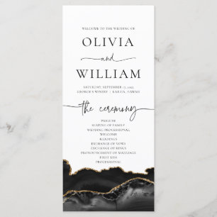 Elegant Black and Gold Agate Wedding Program