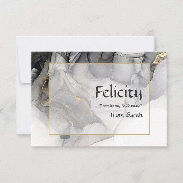 Elegant Black and Gold Alcohol Ink Bridesmaid Invitation (Front)