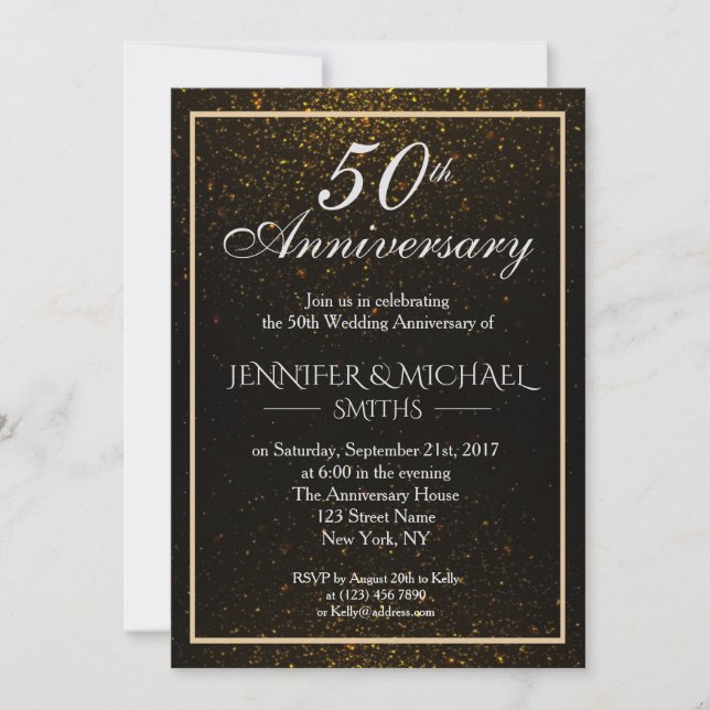 Elegant Black and Gold Anniversary Invite (Front)