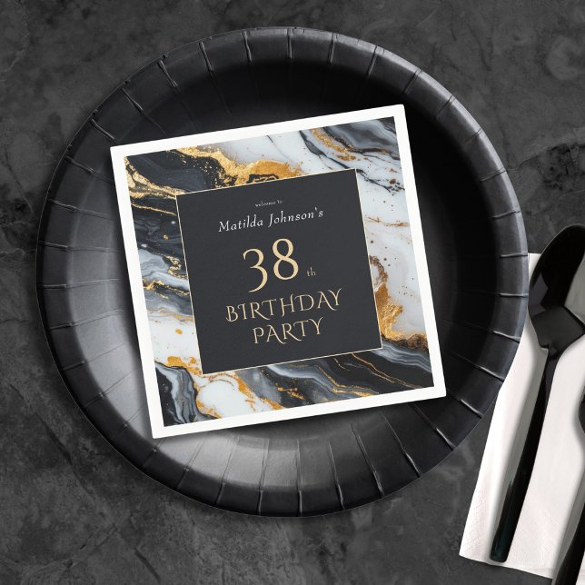 Elegant Black and Gold Any Age Birthday Party Napkins (Elegant Black and Gold Any Age Birthday Party Napkins)